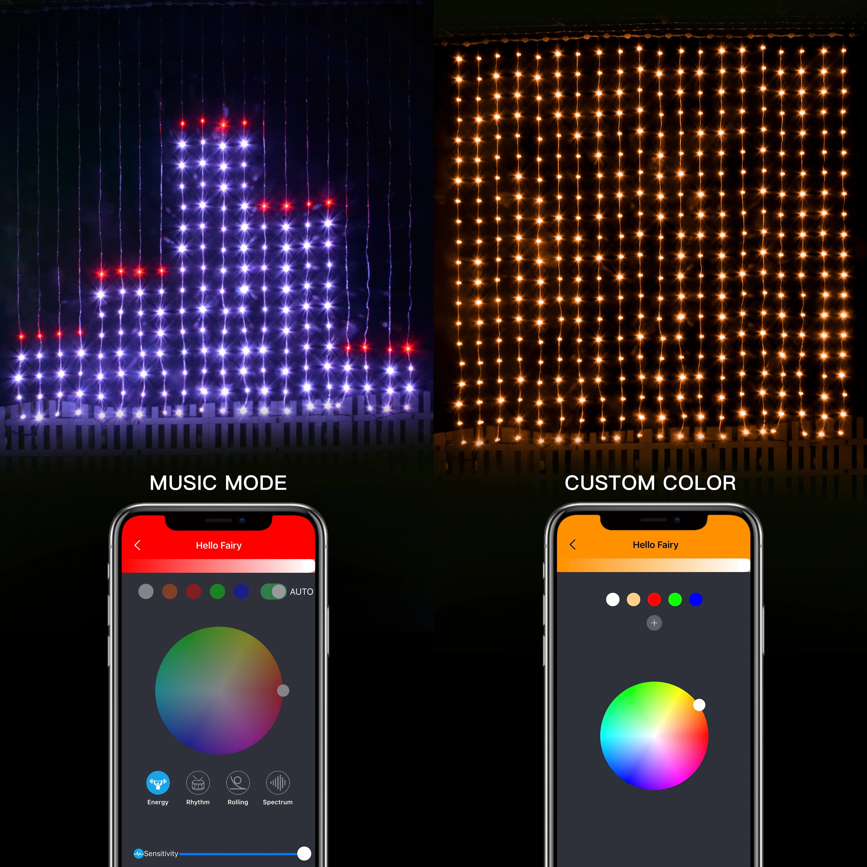 Led Smart Curtain Lights New Year's Garland App RGB Fairy Lights DIY Music Change Display for Window Christmas Room Decoration