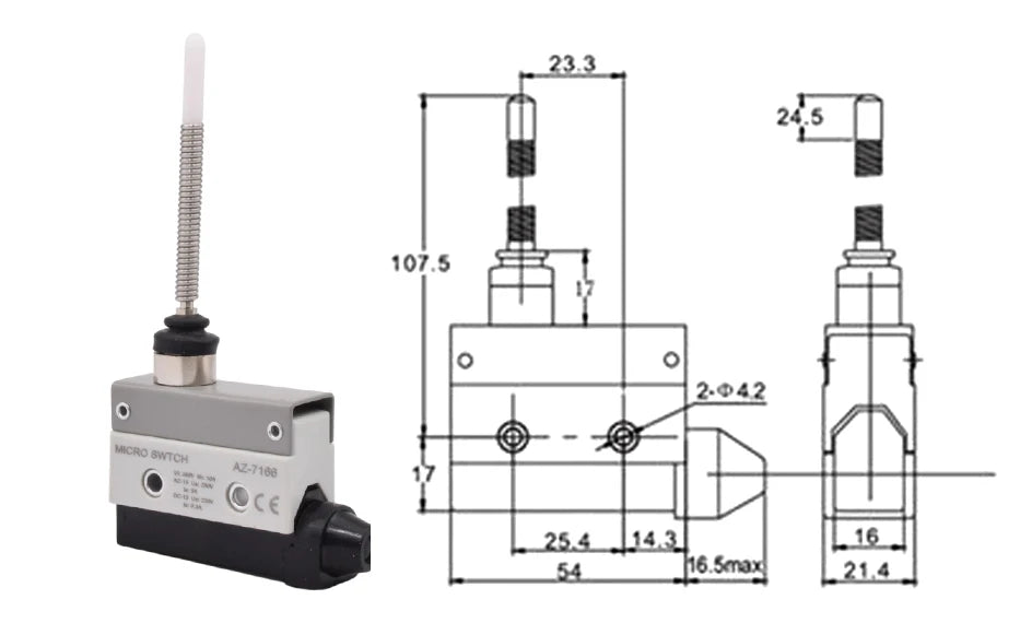 YIDI Waterproof Micro Limit Switch 10A 250V Roller Lever Arm AZ-7312 AZ-7311 AZ-7121 Horizontal Type