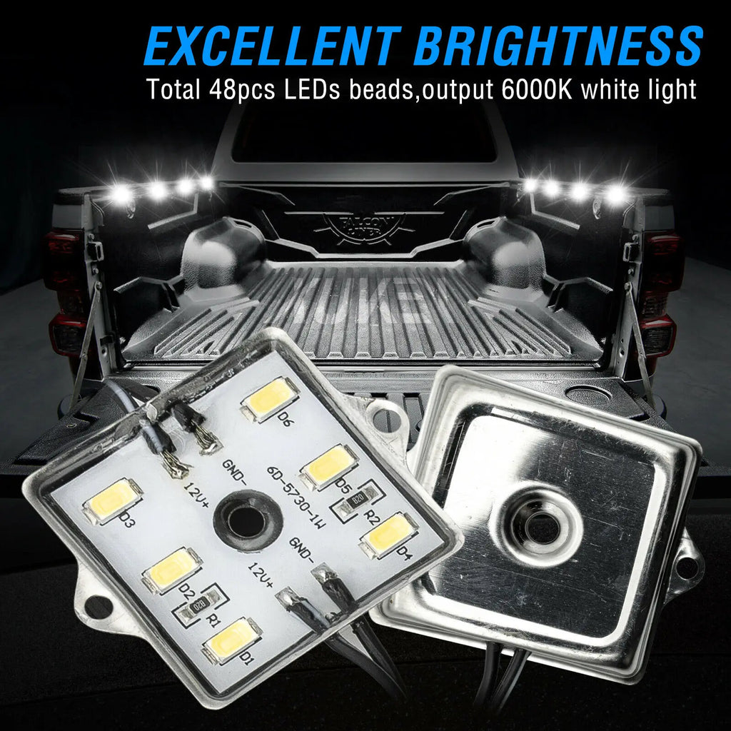 8Pcs Car LED Lights 6000K Truck Bed Lighting 5730 48 SMD LEDs Light Waterproof For RV Boat Cargo Pickup For Toyota/Tundra/Chevy