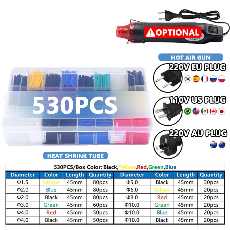 Heat Shrink Tube Kit with Optional Heat Gun Electrical Wire Cable Waterproof Insulation Dual Wall Shrink Tubing for Cable Repair