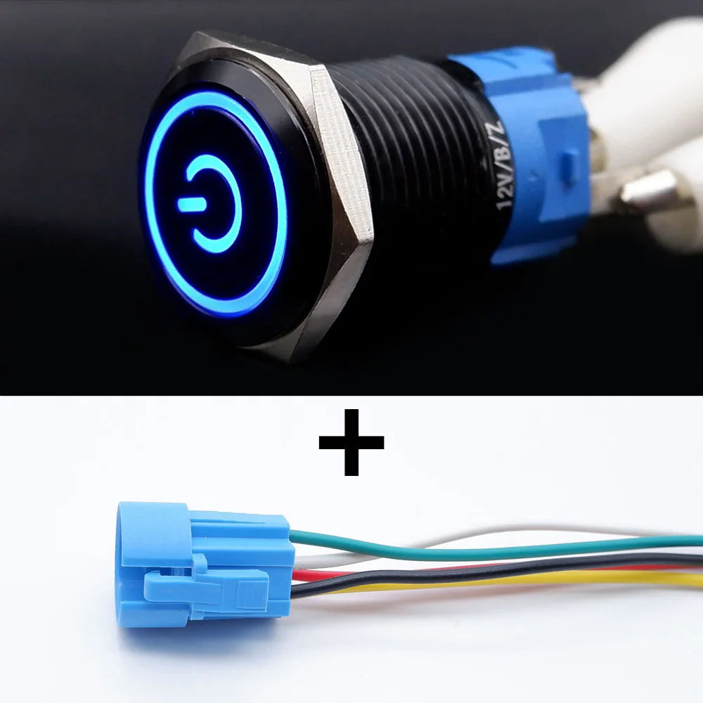 16/19/22mm Black Push Button Switch Waterproof Illuminated Metal Momentary Latching Fixed On Off Power Switch Backlit LED 3V 12V