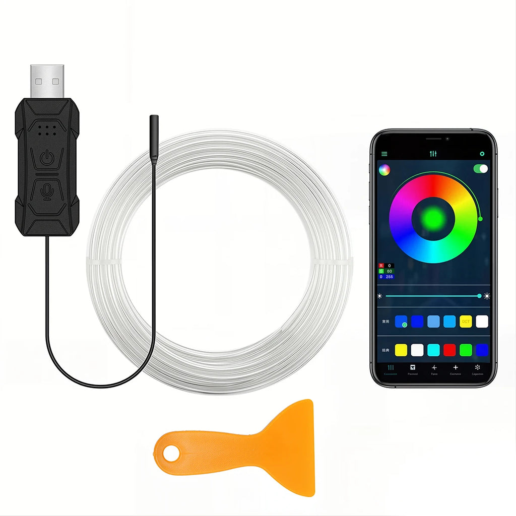 Car Interior Ambient LED Strip Lights RGB Fiber Optic Atmosphere Ultra-thin Heat-resistan Neon Lighting APP Control Decor Lamps