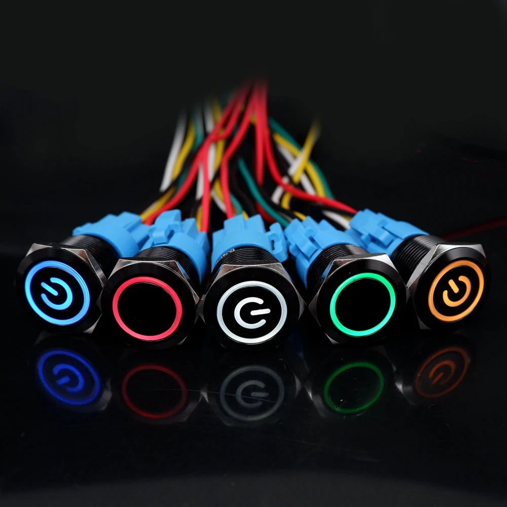 12/16/19/22mm Push Button Switch Oxidized Black Momentary Latching Fixed On Off Power Switch with wire LED Light 5V 12V 24V 220V