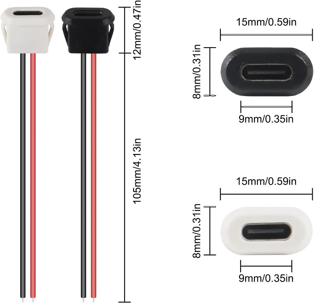 10pcs Type-C Female Chassis Connector USB C Female Chassis 2P Direct Crimp Jack Female Charging Port Waterproof Extension Power