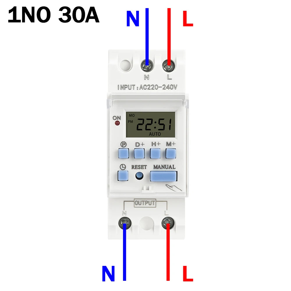 EARU DC AC 220V 12V THC15A 30A Electronic Weekly 7 Days Programmable LCD Digital Timer Switch Relay Control Din Rail 1NO1NC 1NO