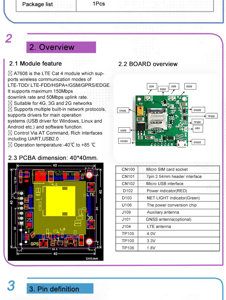 SIMCom A7608SA-H breakout LTE Cat.4 4G Module Wireless Cellular Modem Compatible SIM7600 For IoT DTU Vehicle Tracking Terminal