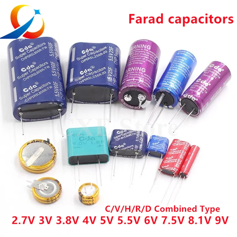 2PCS 2.7V 3V 3.8V 4.0V  5.5V 0.022F 0.047F 0.1F 0.22F 0.33F 0.47F 1.0F 4.0F  Farad capacitors Supercapacitors C/V/H/R Type New