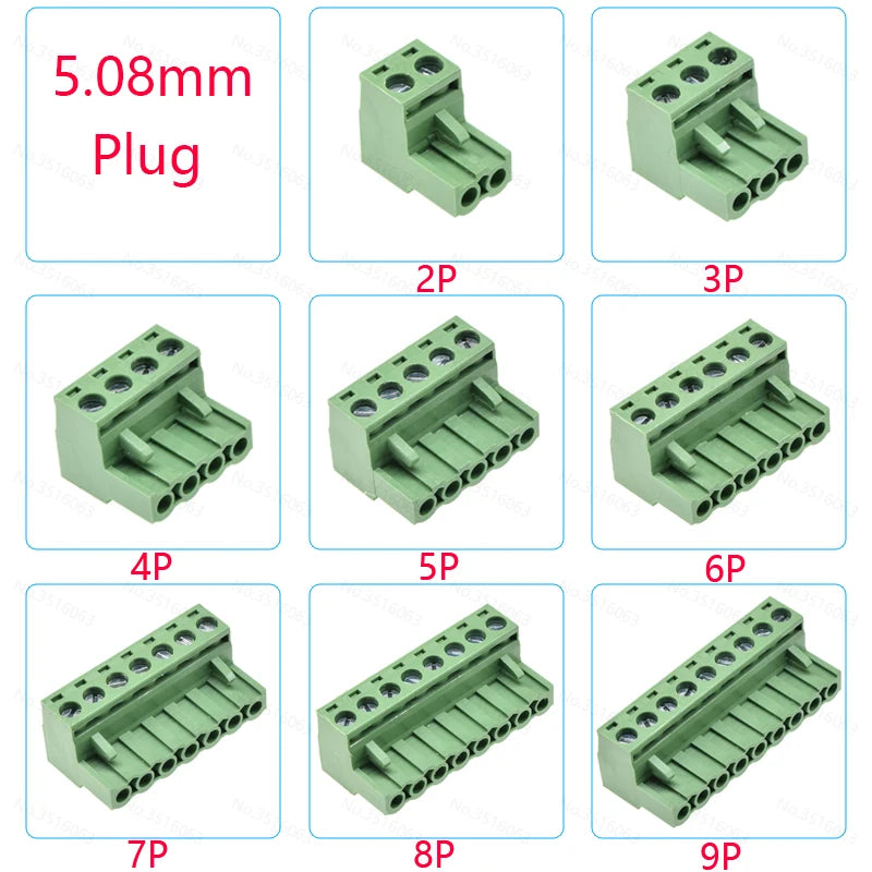 10PCS 2.54/3.81/5.08MM 2EDG 15EDG 2/3/4/5/6/7/8 Pin Screw Terminal Block Connector Pitch Plug+Straight/Curved Needle Pin Socket