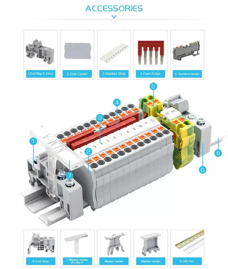 PT16-PE Ground Modular Din Rail Terminal Block, 16mm² Electric Cable Wire Connector, Earthing Push-in Terminals PT 16-PE