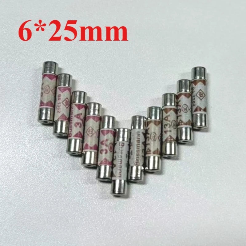10Pcs BS1362 British Plug Fuse 3A 5A 10A 13A 2A 1A 20A 15A 6X25 Ceramic Tube Fuse British Domestic House Hold Mains Plug  Cartri