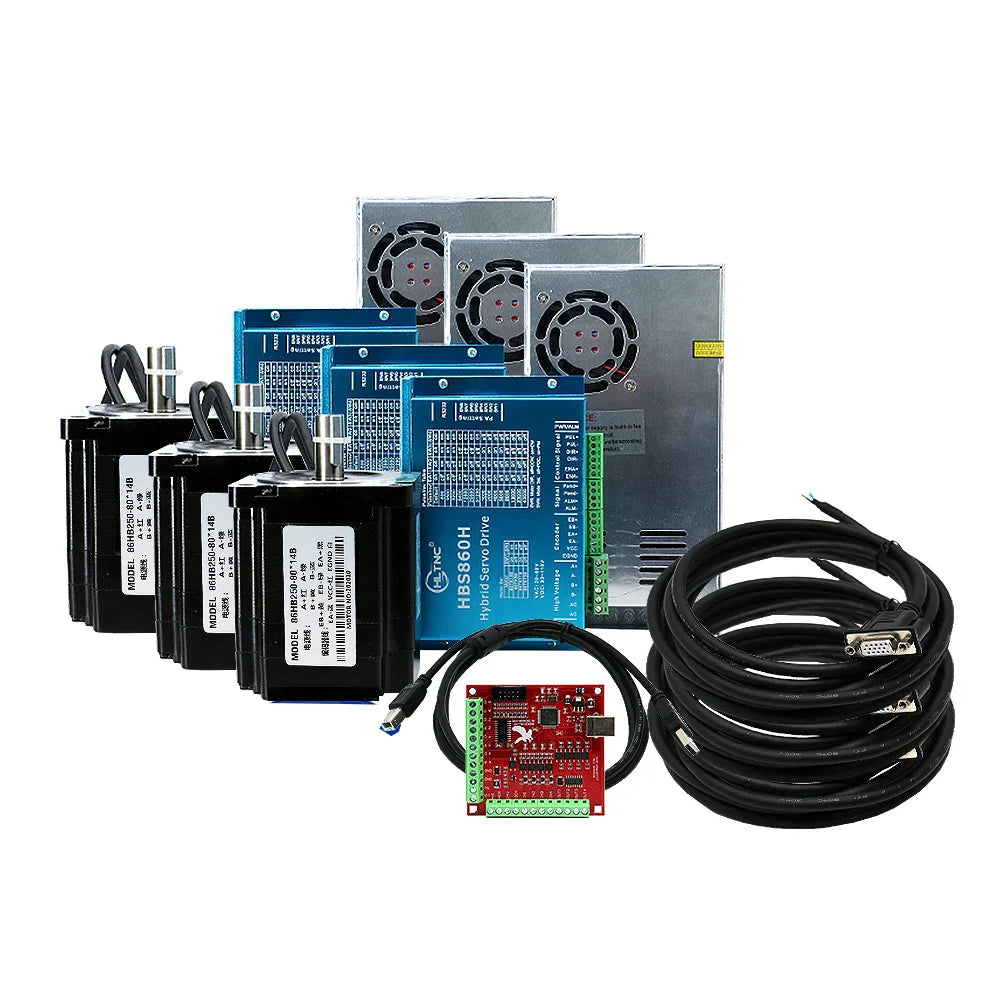 HLTNC 4.5N 8.5N 12N Nema 34 Closed Loop Servo Stepper Motor With Encoder Driver Power Supply MACH3 Interface Board for Engraver