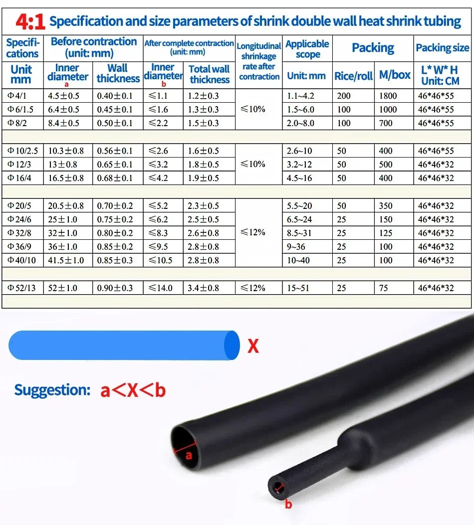 4:1 Heat Shrink Tube With Glue Thermoretractile Heat Shrinkable Tubing Dual Wall Heat Shrink Tubing 4 6 8 12 16 20 24 32mm