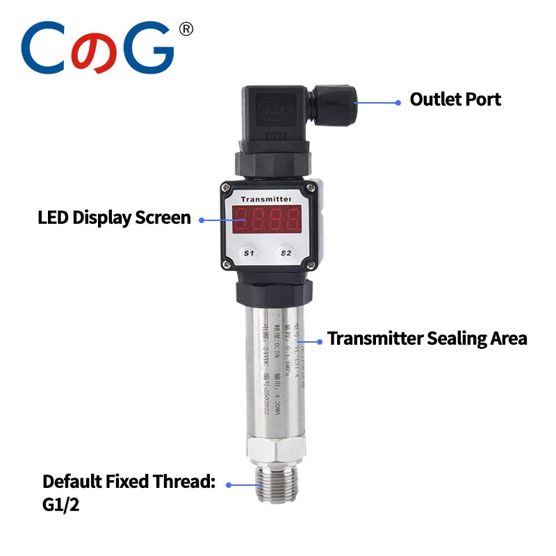CG LED Display Pressure Transmitter 4-20mA/0-10V Output G1/2  High Precision Pressure Sensor for Water Oil Gas and liquid