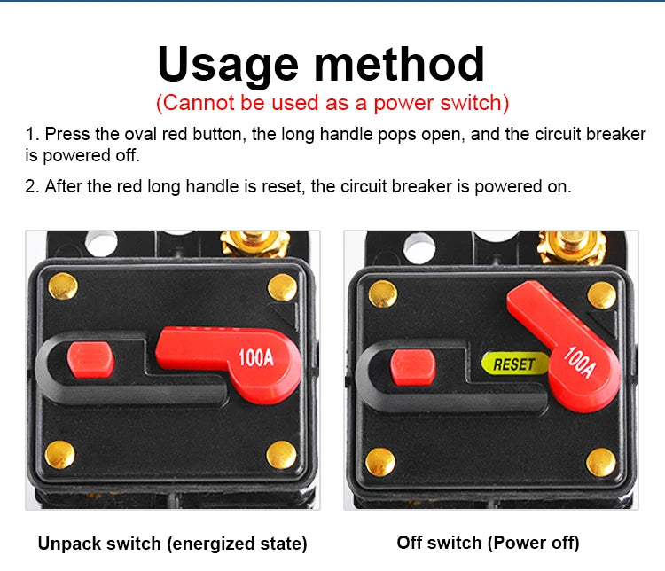 Circuit Breaker Reset Fuse 12v 24v 48v DC 20A-300A 250A Solar Fuse Car Boat Audio Manual Power Protect Fuse Resettable Insurance