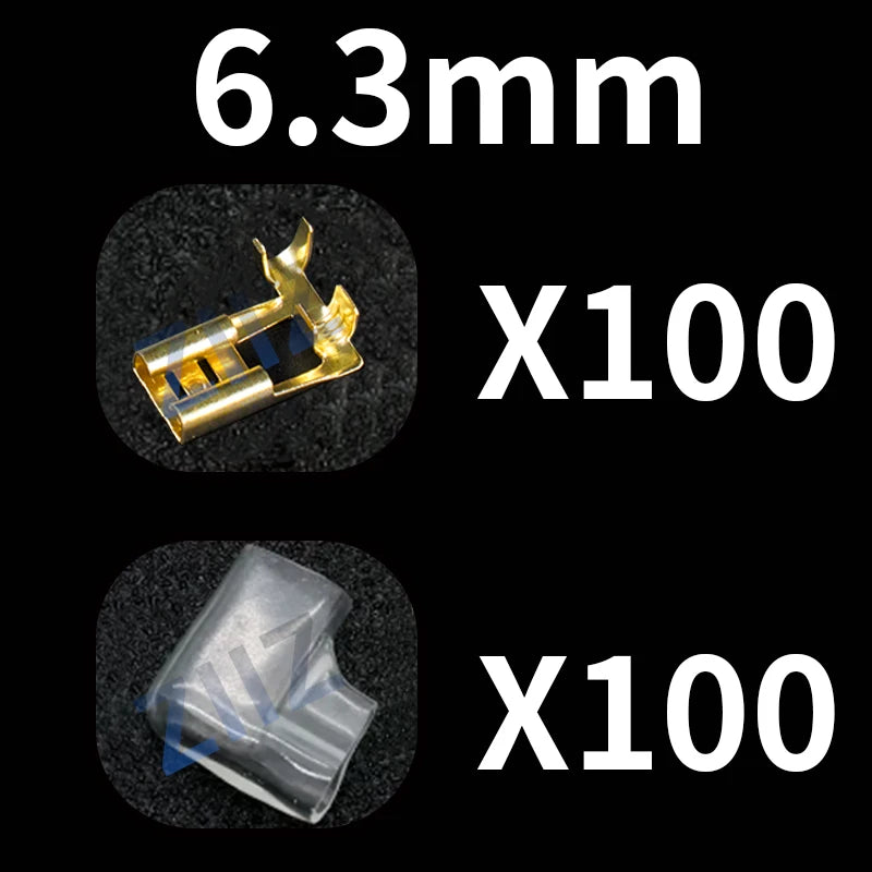 100/200Pcs Gold/Silver Electric Flag/Right Angle Crimp Terminal Wire Connector  Set2.8 4.8/6.3mm Female+sheath  Brass Car ZiiZ