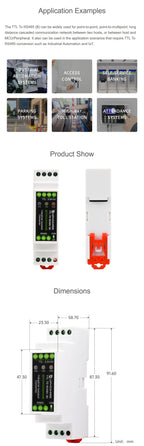 Rail-mount TTL To RS485 Galvanic isolated Converter module 600W Lightning proof & Anti-Surge Multi-Isolation Protection