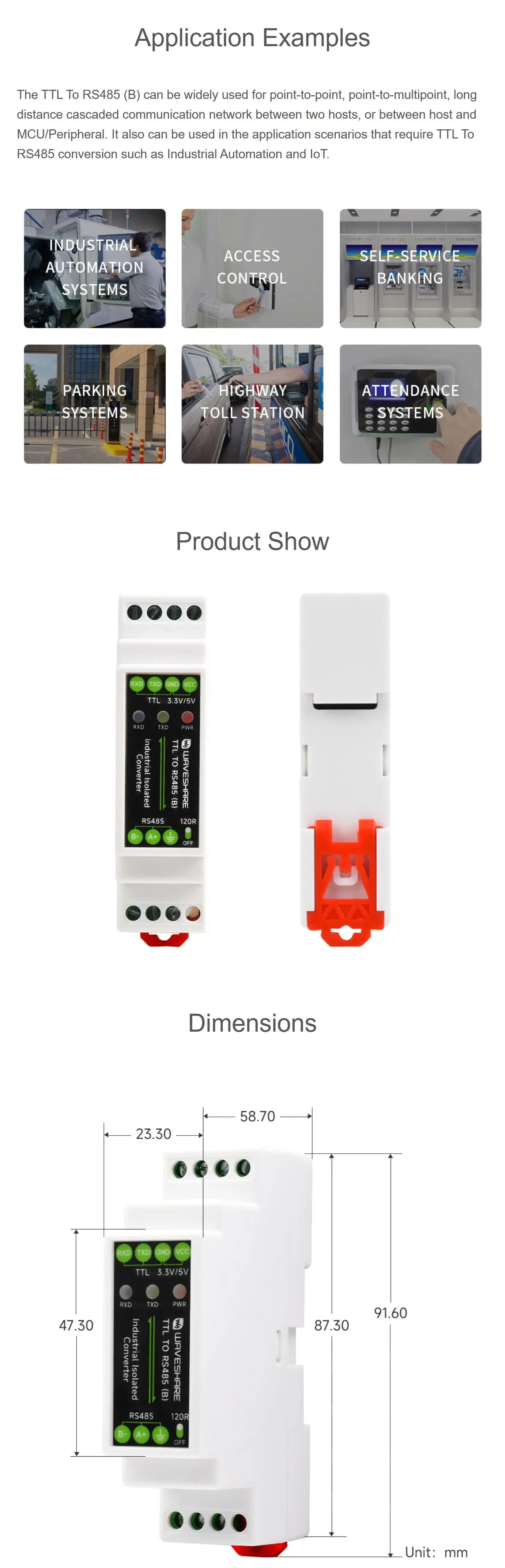 Rail-mount TTL To RS485 Galvanic isolated Converter module 600W Lightning proof & Anti-Surge Multi-Isolation Protection
