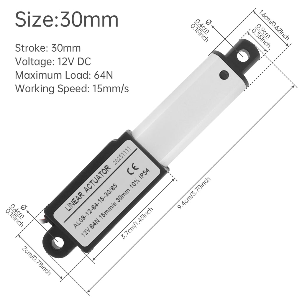 12V Linear Actuator 10-200mm Stroke 32N/64N/96N/188N/1000N/3000N Electric Reciprocating Lifting Linear Motion Actuator Motors