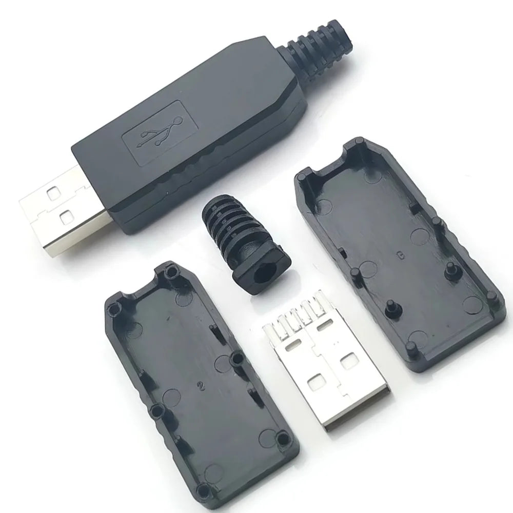 1-10 Sets DIY USB 2.0 Connector Plug A Type Male 4 Pin Adapter Socket Solder Type Black Plastic Shell For Data Connection Plug