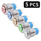 5 PCS 16mm 19mm 22mm Metal Push Button Switch 12v Ring Power Buttons Waterproof LED Light Self-lock Self-reset 220V High Head