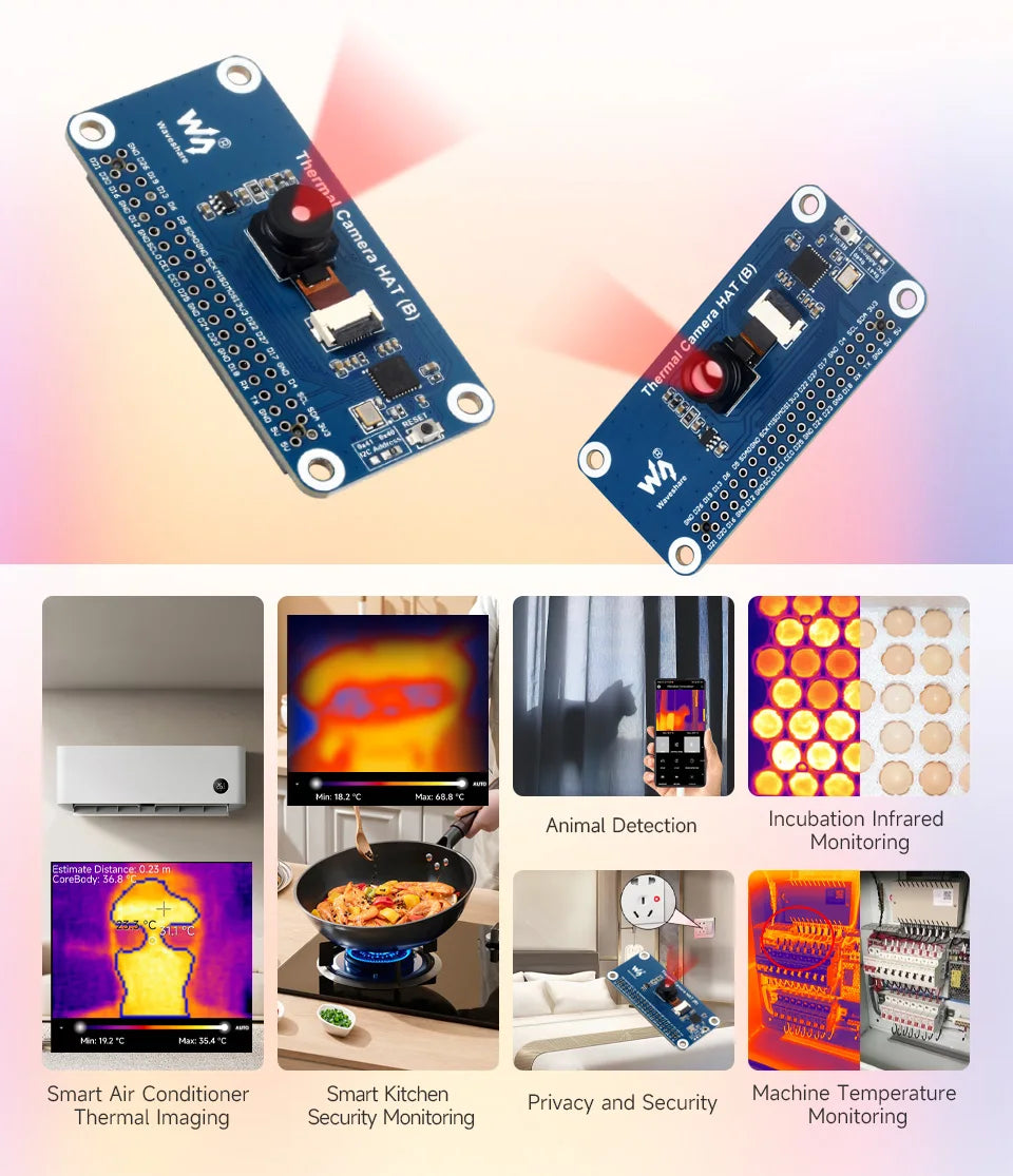 Thermal-90 Camera HAT (B) Waveshare Long-wave IR Imaging For Raspberry Pi Options For 45 90 FOV Raspberry Pi IR Camera 80x62