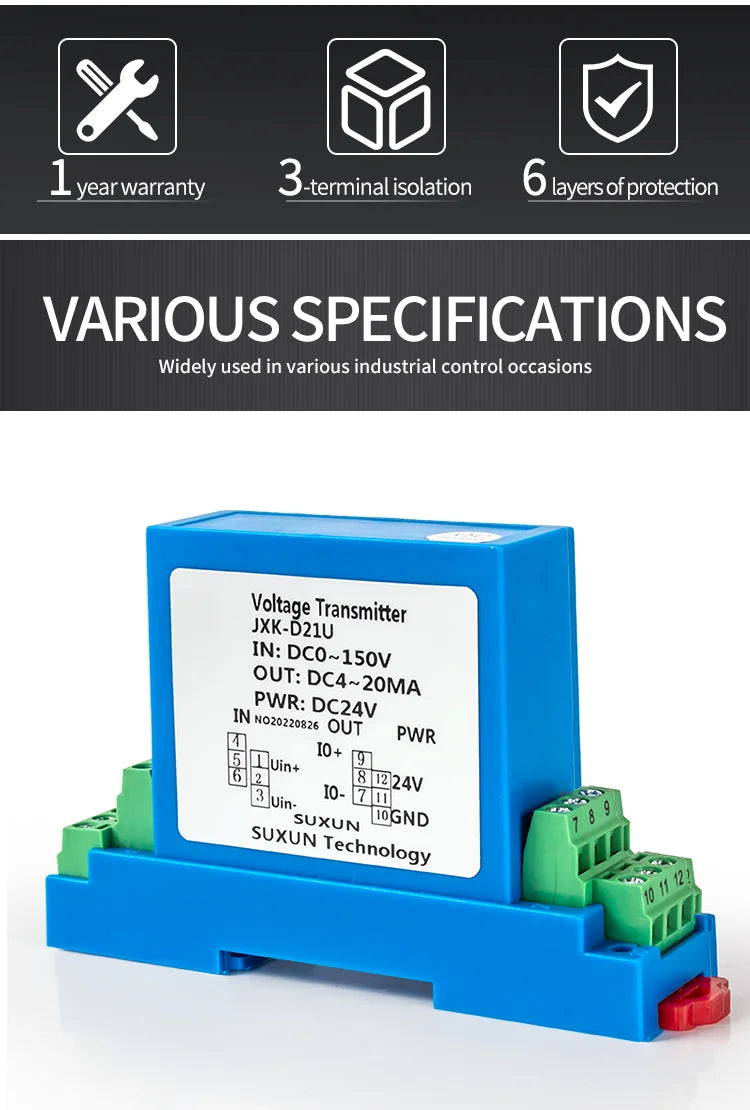 AC DC 0-1000V Voltage Transmitter to 4-20mA 0-10V 0-5V RS485 Voltage Sensor DC24V 0-100V 0-200V 0-500V Voltage Transducer