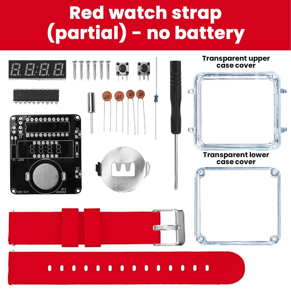 DIY Electronic Watch Kit 0.28'' LED Digital Tube Creative Watch Soldering Kit Microcontroller Watch Kit with Silicone Strap&Case