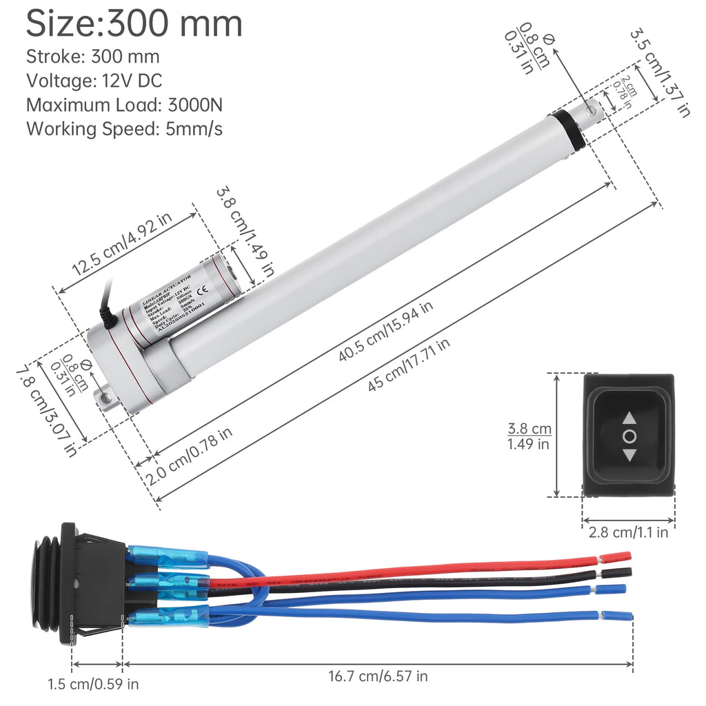 12V Electric Linear Actuator 50/100/150/200/250/300/350/400mm Stroke 3000N Electric Reciprocating Lifting Linear Motion Actuator