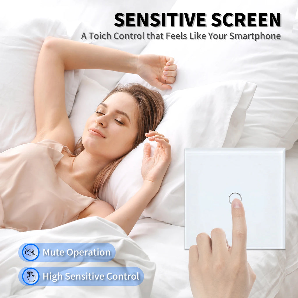 NYWP EU 86*86mm 1Gang 2Way Dual Touch Switch Tempered Glass Panel Stair Switch Bedroom Sensor Switches Cross No Need WI-FI