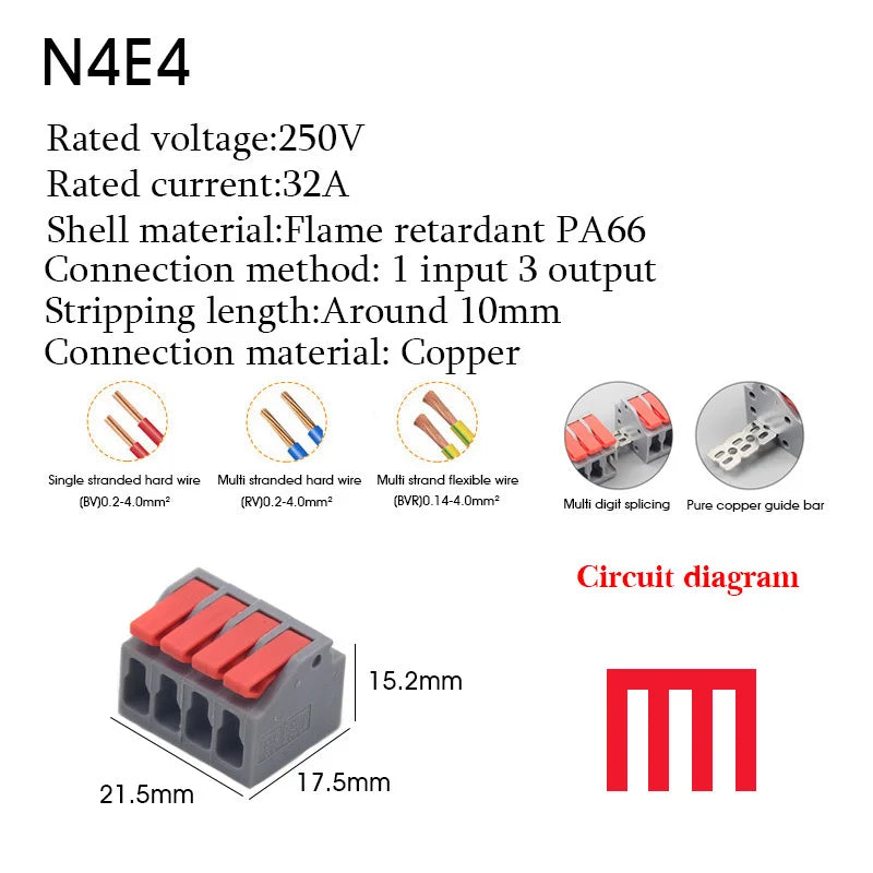 1PC Wire Connector Electric Cable Led Conectors Fast Terminals Blocks Docking Butt Household Electrician Tools For 4mm² 6mm²