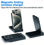Magnetic Fast Wireless Charger Station For Magsafe iPhone 16 15 14 13 12 Pro Max Desktop Foldable Smartphone Charging Stand Dock