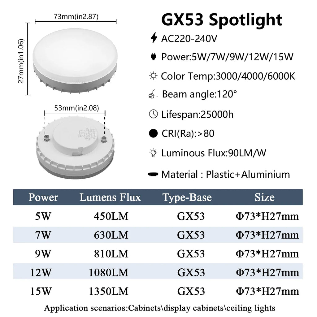 1-10pcs Hight Lumen GX53 LED Bulb 5W-15W 220V Disc Frosted Puck Warm Light 3000K,Reflector, 60W Equivalent,  Retrofit The GX53
