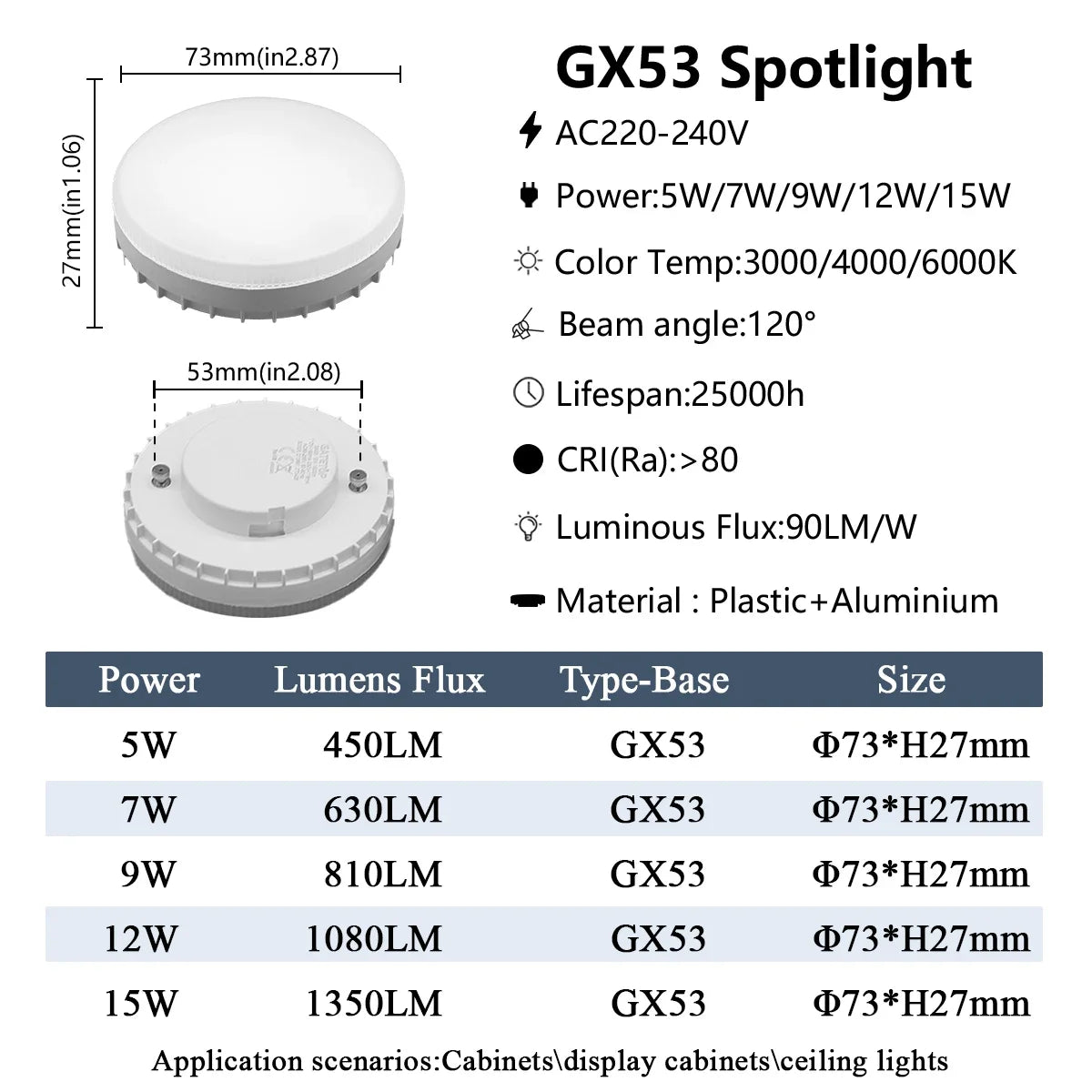 1-10pcs Hight Lumen GX53 LED Bulb 5W-15W 220V Disc Frosted Puck Warm Light 3000K,Reflector, 60W Equivalent,  Retrofit The GX53