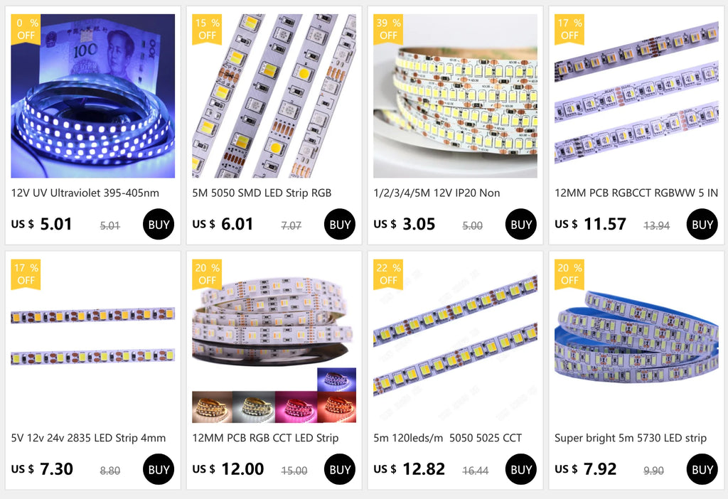 5M 5050 SMD LED Strip RGB RGBW (RGB + White) RGBWW (RGB+Warm White) RGBCCT Flexible LED String Light 5M/ 300 LEDs 12V 24V Home