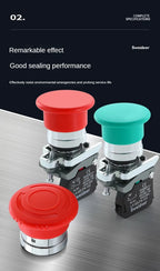 XB4 22mm Mushroom Emergency Stop Button Switch 10A Key Emergency Stop Power Push Button Switch 1NC 1NO Start Switch Red Green
