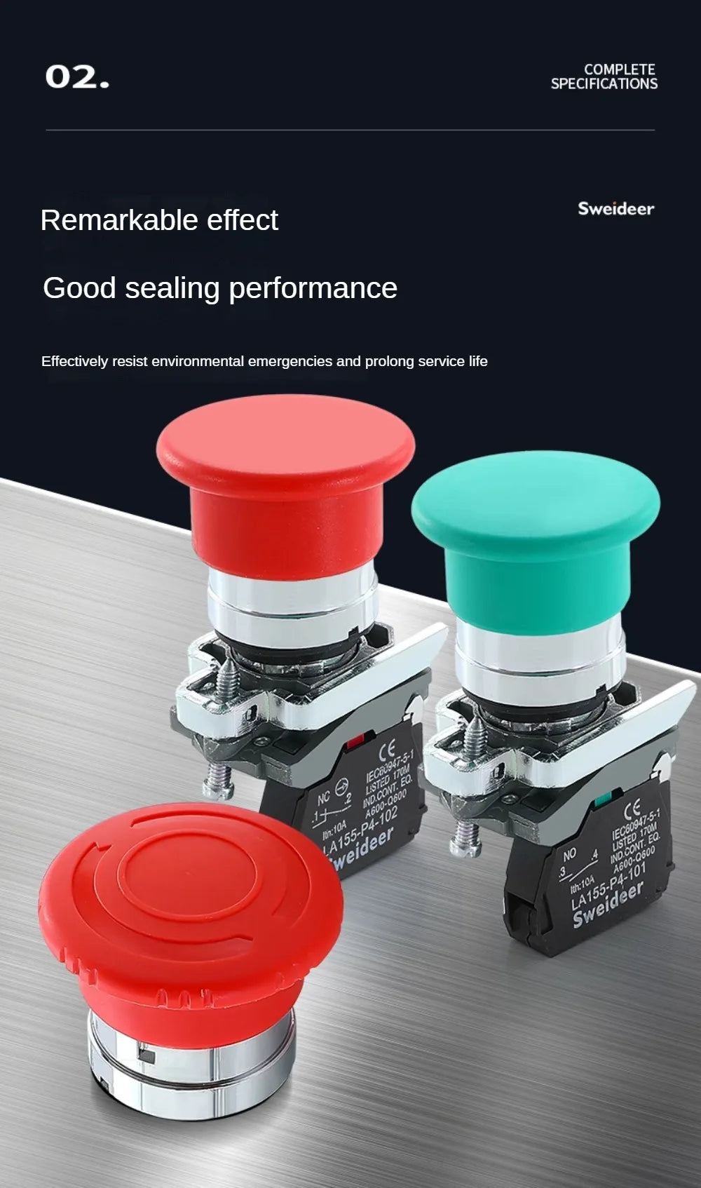 XB4 22mm Mushroom Emergency Stop Button Switch 10A Key Emergency Stop Power Push Button Switch 1NC 1NO Start Switch Red Green