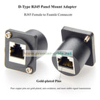 D-Type RJ45 Cat6 Ethernet Female to Female Coupler 1Gbps Flange Chassis Panel Mount Bulkhead Feedthrough LAN Network Extender