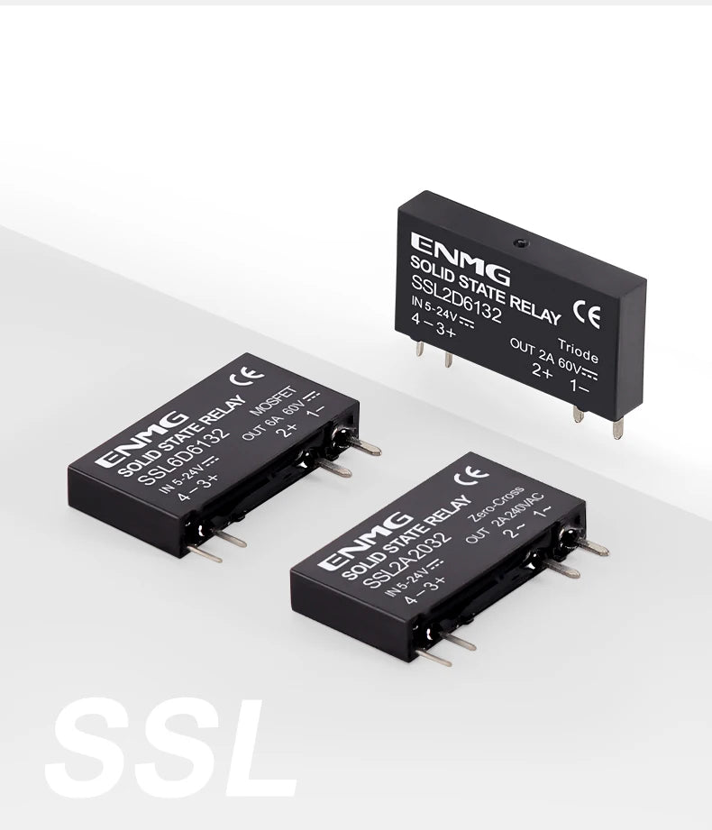 ENMG Ultra-compact Low-Profile Solid State Relay 5V12V24V PLC Interface Type SSL6D6132 DC Control DC AC 6A 2A One Normally Open