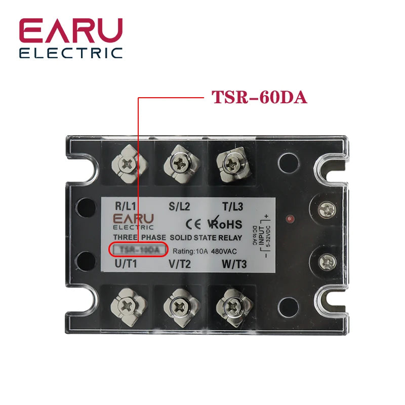 TSR  SSR-10DA SSR-40DA SSR 25A 60A 80A 100A Three Phase SSR Solid State Relay DC Control AC 480V 5-32V Input Aluminum Heatsink