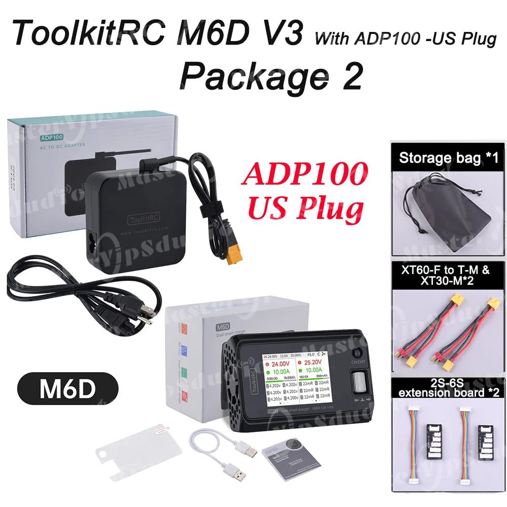 ToolkitRC M6D V3 500W 15A DC Dual Channel Smart Charger Discharger For 1-6S  LiPo LiHV LiFe Lilon Battery FPV Drone