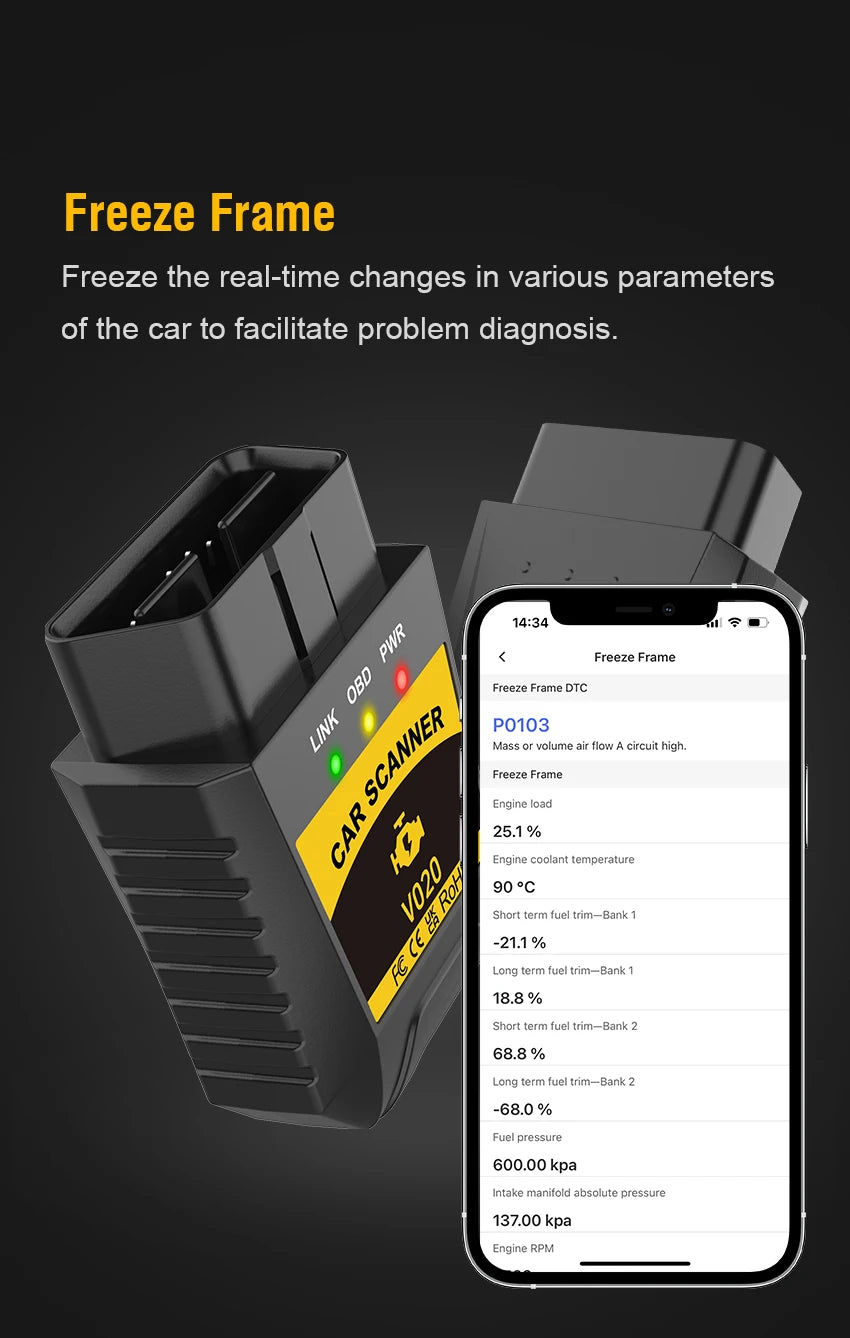 Support for Android /Window / IOS V020 ELM327 BLE Bluetooth 4.0 OBD-II Diagnostic Code Readers & Scan Tool for universal cars