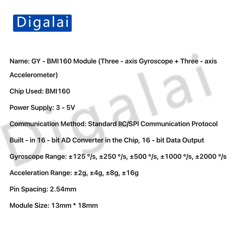 GY-BMI160 Module 6DOF 6-Axis Angular Velocity Gyroscope   Accelerometer Sensor IIC SPI