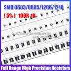 100PCS 0603 0805 1206 1210 2010 2512 SMD Resistance 5% Common Resistance Values 100R-1K 200R 470R 510R High Precision Resistors