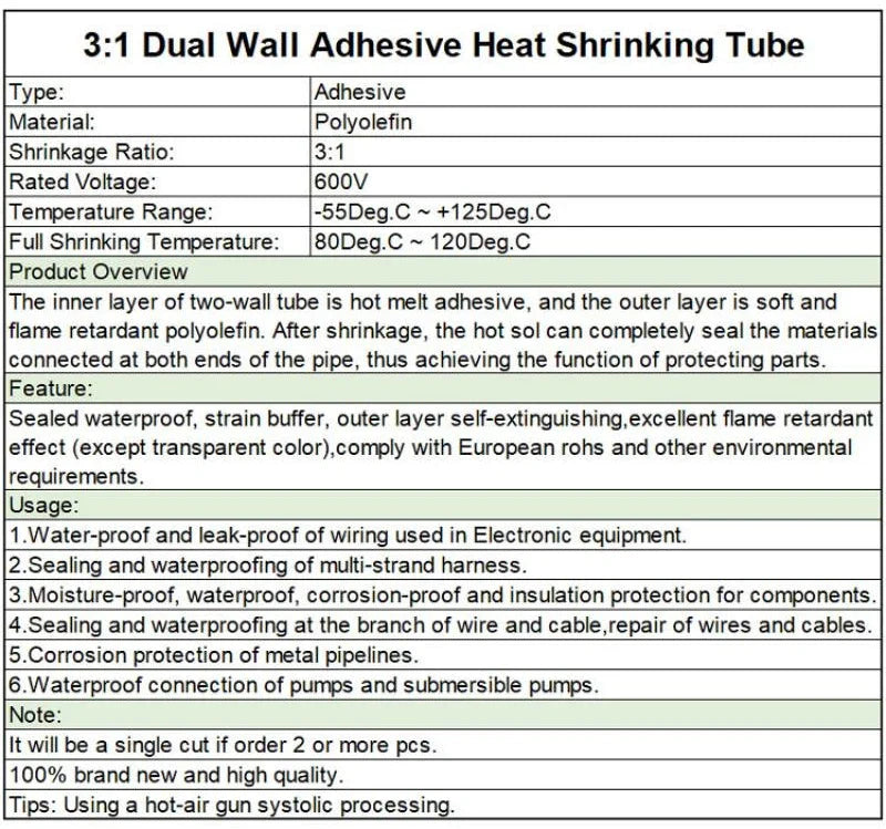 1M 3:1 Heat Shrink Tube With Double Wall Glue Diameter 1.6mm ~ 50mm DIY Wire Cable Connector Repair Waterproof Insulation Sleeve