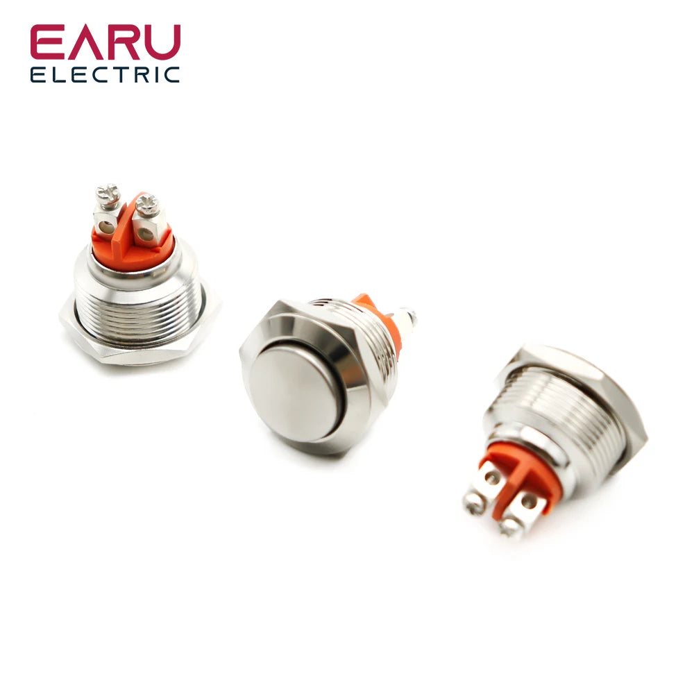 16/19mm 1NO 1NC Flat Head Waterproof Momentary Reset Metal Push Button Switch Screw Terminal Car Engine Doorbell PC Power Switch