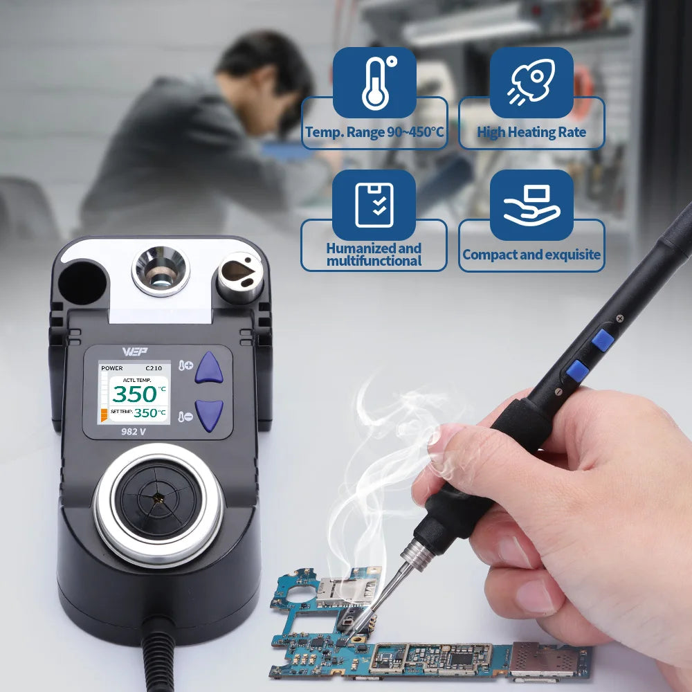 WEP 982-V Digital Electric Soldering Iron Kit C115 C210 C245 Precision Soldering Iron Soldering Station Small Rework Station