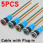 5PCS 16/19/22mm Metal Button Switch  Black Shell Flat Head Waterproof LED Momentary Reset Latching Button Switch 12V 24V 220V