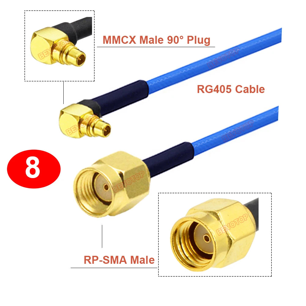 1PCS SMA to MMCX RG405 Cable RP-SMA/ SMA Female to MMCX Male Straight/ Right Angle 90° Plug High Frequency RG-405 086 Jumper