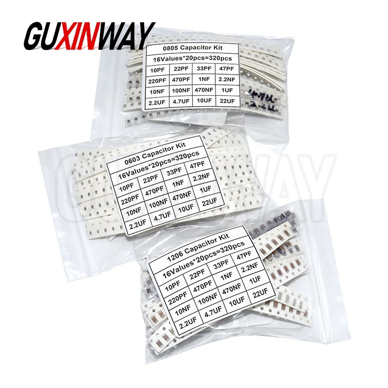 16/36Values 1206 0805 0603 SMD 1pF-10uF 22PF 47PF 22NF 100NF 2.2UF 4.7UF Ceramic Capacitors assortment kit