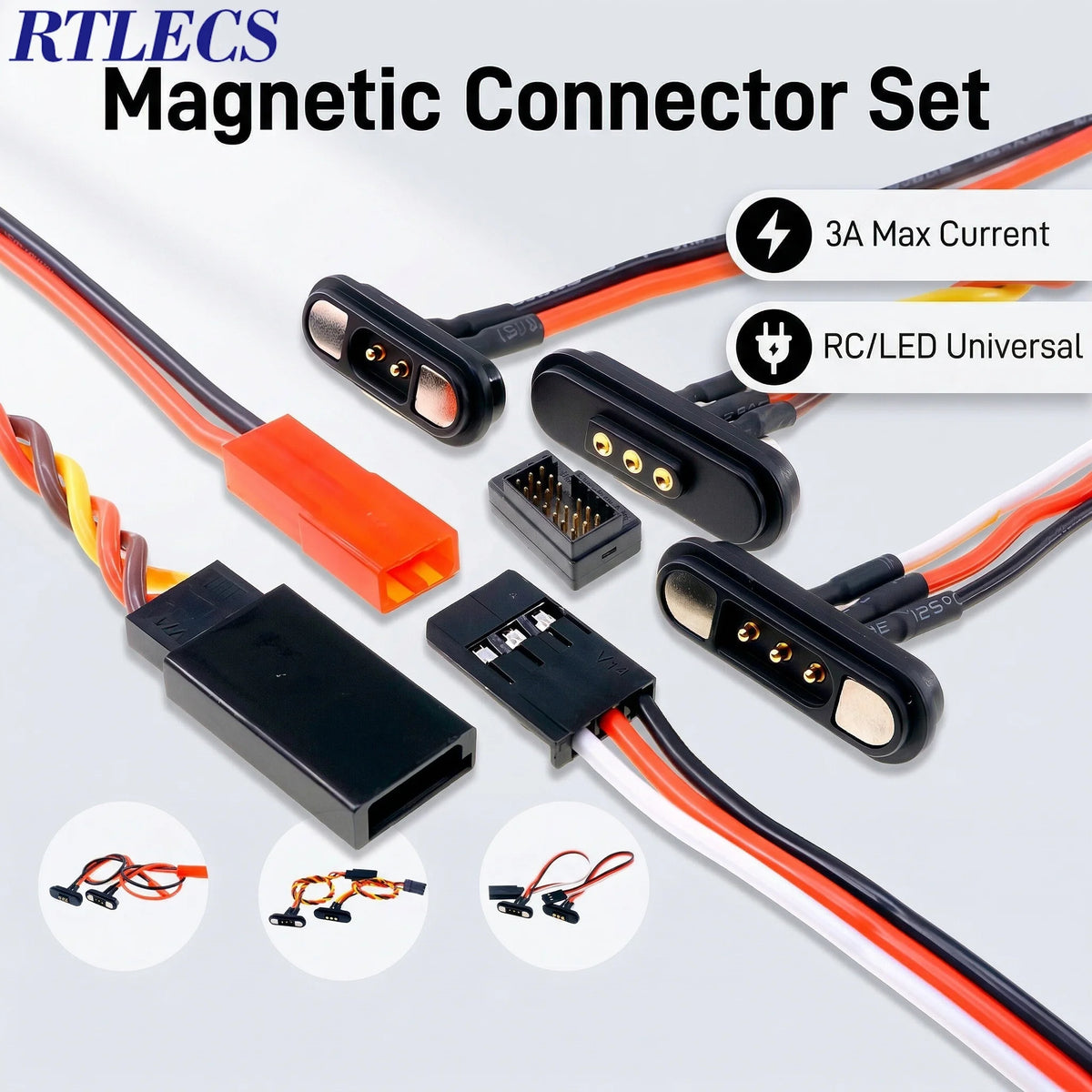 3A Magnetic Spring Loaded Pogo Pin Connector 5-24VDC 2/3/4 Pin Male Female Blind Led Lamp Snap-on JST SM JR Servo Extended Cable